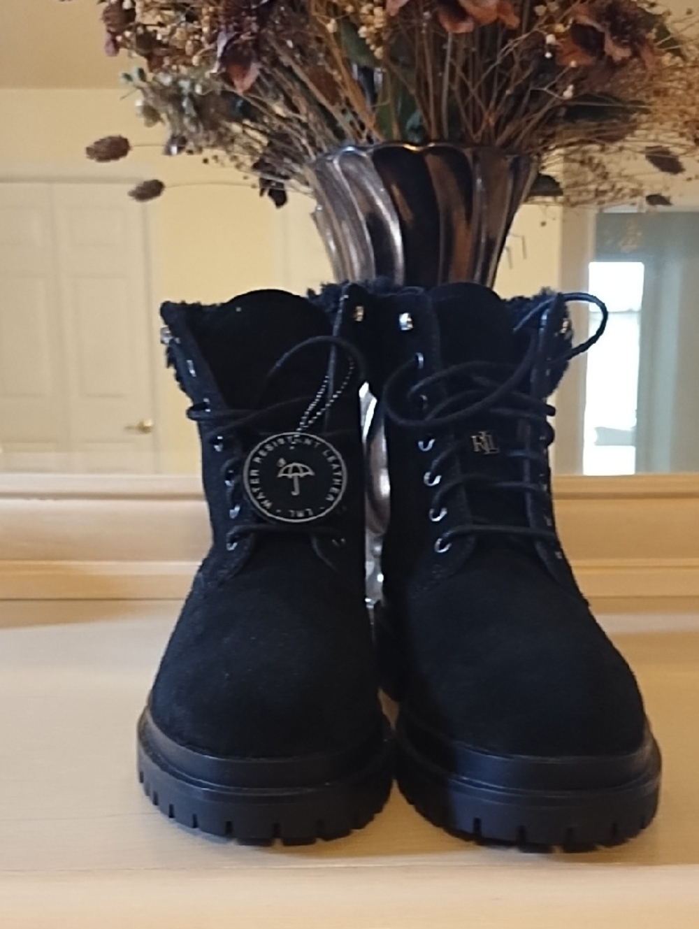 Lauren Ralph Lauren Black Lace-Up Suede Ankle Boots